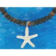 Large Silver Starfish Pendant on Picasso Jasper Bead Necklace