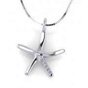 Large 18ct White Gold Diamond Starfish Pendant on Venetian Chain Necklace