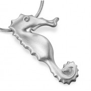 Silver Diamond Eye Seahorse Pendant on Snake Chain Necklace