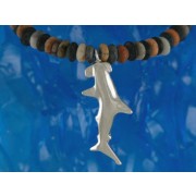 Small Silver Hammerhead Shark Pendant on Picasso Jasper Bead Necklace
