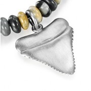 Silver Sharks Tooth Pendant on Picasso Jasper Bead Necklace