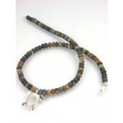 Large Silver Turtle Pendant on Picasso Jasper Bead Necklace