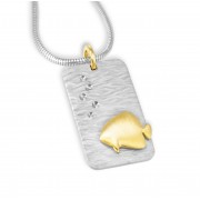 18ct Gold & Silver Single Batfish Pendant on Snake Chain Necklace