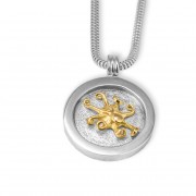 18ct Yellow Gold & Silver Octopus Porthole Duo Pendant on Snake Chain Necklace  