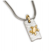 18ct Gold & Silver Small Turtle Pendant on Snake Chain Necklace