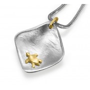 18ct Gold & Silver Turtle on Domed Pendant on Snake Chain Necklace