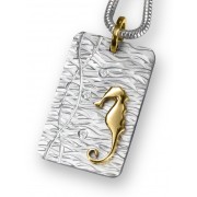 18ct Gold & Silver Seahorse and Diamond Duo Pendant on Snake Chain Necklace